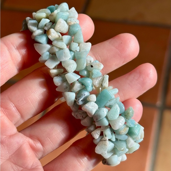 Amazonite Stretchy Web Bracelet – Natural Crystal Chip Stones - Picture 2 of 5